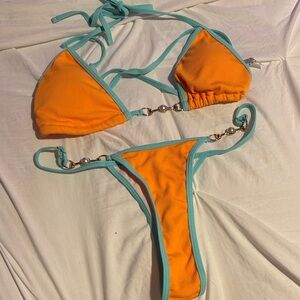 Amazon Orange & Teal Pearl-Chain Triangle Bikini